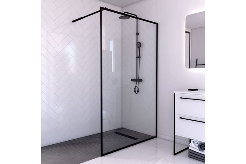 Gullebo Glasvägg 200 cm, Svart