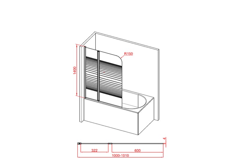Knutby Duschvägg 100x140 cm - Svart - Hus & renovering - Kök & bad - Badrum - Duschar