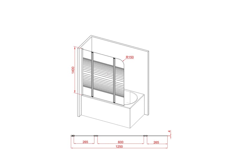 Knutby Duschvägg 125x140 cm - Svart - Hus & renovering - Kök & bad - Badrum - Duschar