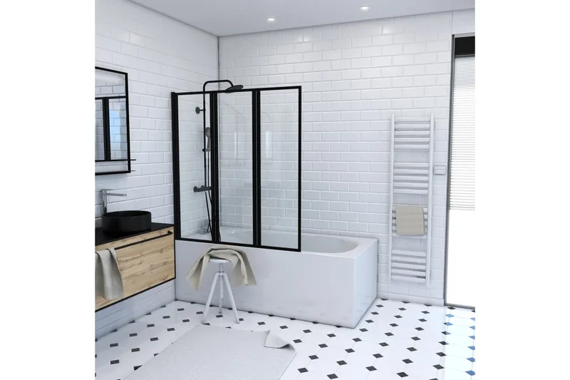 Knutby Duschvägg 125x143 cm - Svart - Hus & renovering - Kök & bad - Badrum - Duschar - Duschväggar