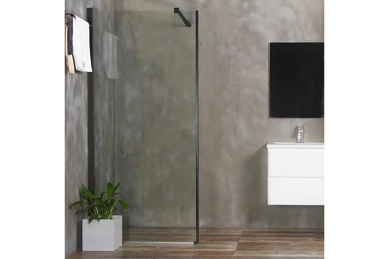 Mångsidig Duschvägg Rak Vägg Svart Klarglas 90x190 cm, Svart|Glas