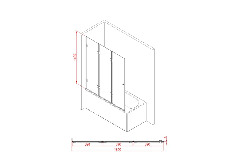 Meselefors Duschvägg 120x140 cm - Svart - Hus & renovering - Kök & bad - Badrum - Duschar