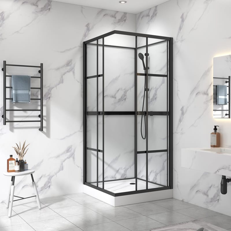 Komplett duschkabin 80x80x215cm | Spröjsad industriell design | Svart, undefined