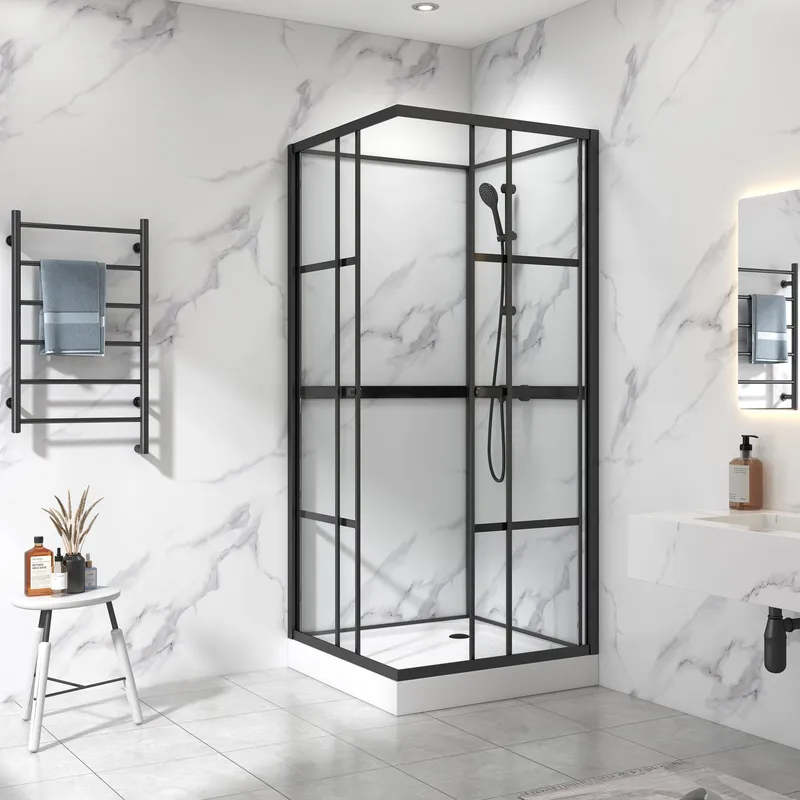 Komplett duschkabin 90x90x215cm | Spröjsad industriell design | Svart, undefined