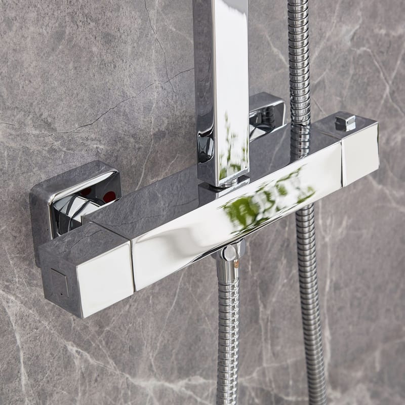 Dusch med fyrkantigt huvud, 79-119cm hög, Silver - Hus & renovering - Kök & bad - Badrum - Duscharmatur & dusch tillbehör