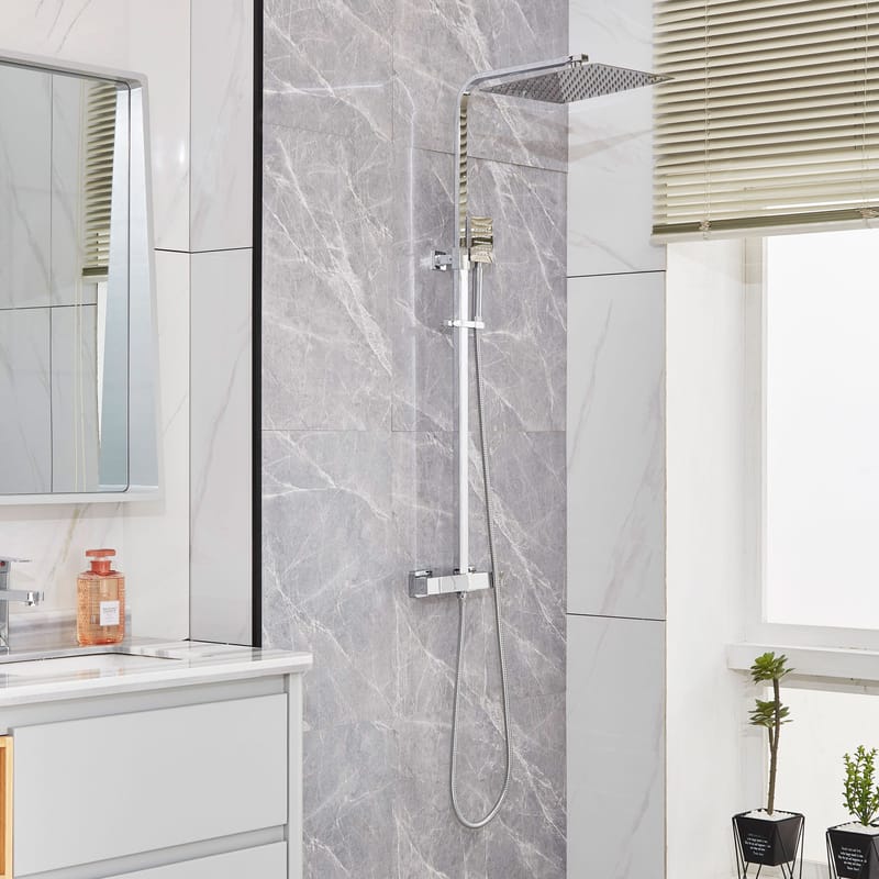 Dusch med fyrkantigt huvud, 79-119cm hög, Silver - Hus & renovering - Kök & bad - Badrum - Duscharmatur & dusch tillbehör - Duschset