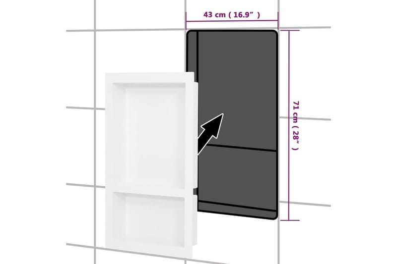 Infälld duschhylla niche 2 hyllor matt vit 41x69x9 cm - Vit - Duschhyllor & duschkorgar