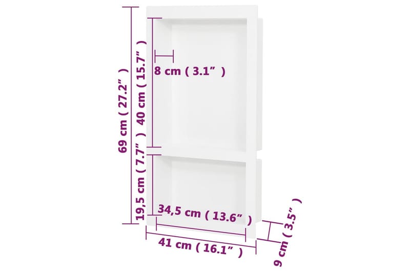 Infälld duschhylla niche 2 hyllor matt vit 41x69x9 cm - Vit - Hus & renovering - Kök & bad - Badrum - Duscharmatur & dusch tillbehör