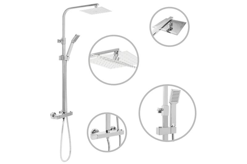Dusch med handdusch och termostat rostfritt stål - Silver - Hus & renovering - Kök & bad - Badrum - Duscharmatur & dusch tillbehör