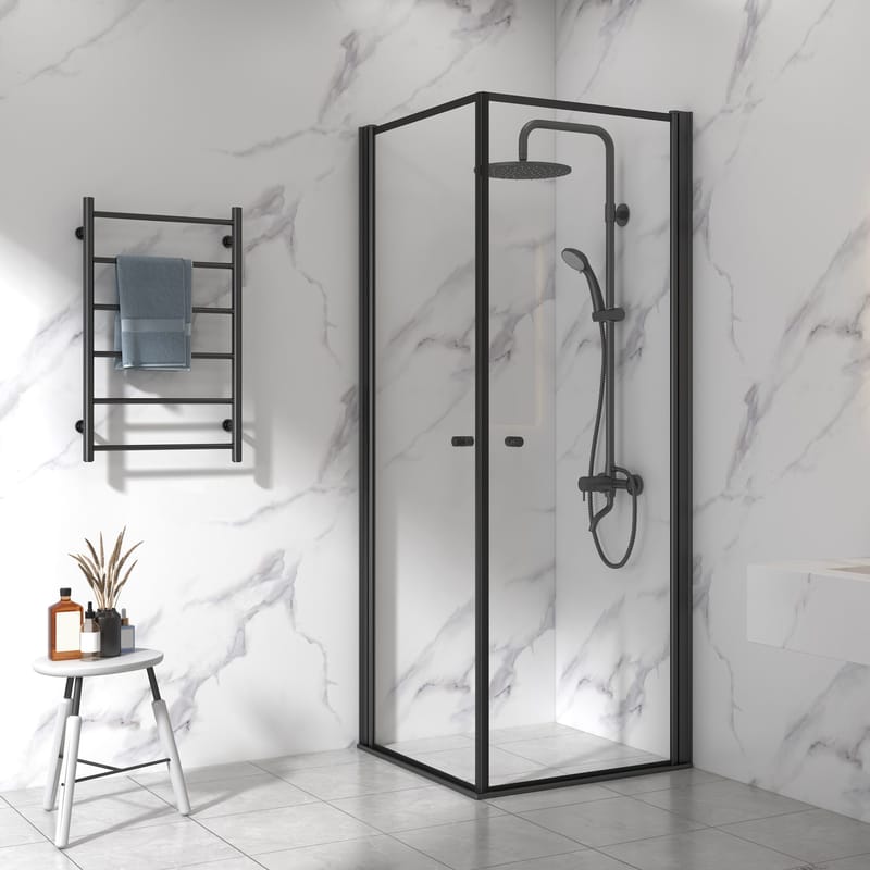 Duschhörna 90x90cm | Aluminium & säkerhetsglas | Svart ram, undefined