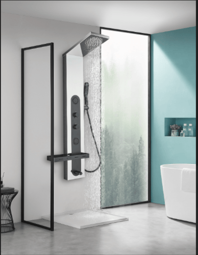 Duschpanel i svart och spegelblank rostfritt stål | Amanda - Hus & renovering - Kök & bad - Badrum - Duscharmatur & dusch tillbehör