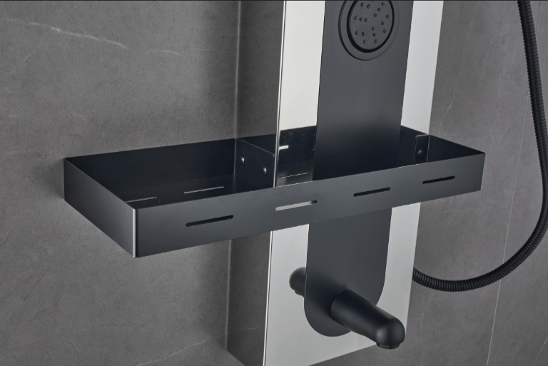 Duschpanel i svart och spegelblank rostfritt stål | Amanda - Hus & renovering - Kök & bad - Badrum - Duscharmatur & dusch tillbehör