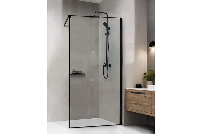 Duschskärm Waspam Transparent/svart, 100x100x190 cm - Transparent/svart, 100x100x190 cm - Hus & renovering - Kök & bad - Badrum - Duschar