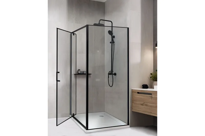 Duschväggar Darli Transparent/svart, 90x90x185 cm - Transparent/svart, 90x90x185 cm - Hus & renovering - Kök & bad - Badrum - Duschar