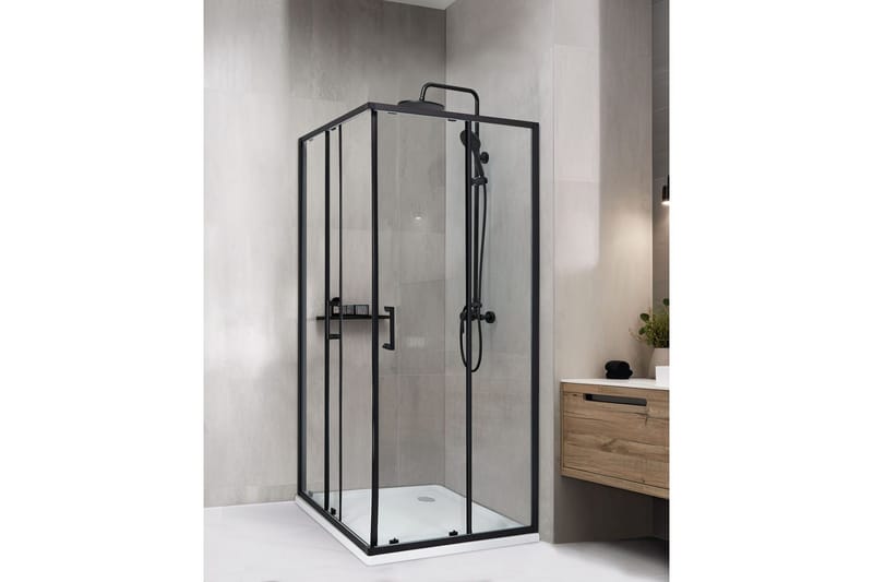 Duschväggar Tela Transparent/svart, 80x80x185 cm - Transparent/svart, 80x80x185 cm - Hus & renovering - Kök & bad - Badrum - Duschar