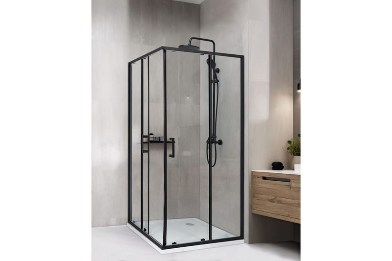 Duschväggar Tela Transparent/svart, 90x90x185 cm - Transparent/svart, 90x90x185 cm - Hus & renovering - Kök & bad - Badrum - Duschar