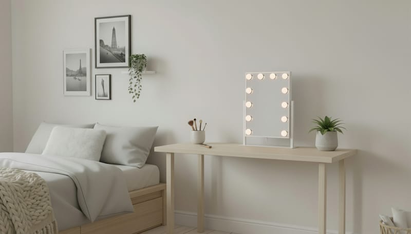 Glow Liten Sminkspegel på fot 36,5 cm med LED Belysning/Lampor Holywood spegel - Vit - Inredning - Speglar - Spegel med belysning