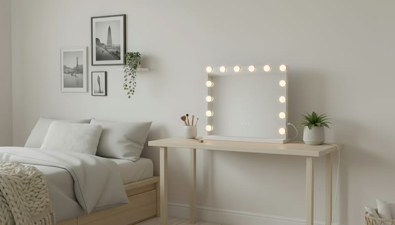 Glow Sminkspegel på fot 50 cm med LED Belysning/Lampor Hollywood spegel - Vit - Inredning - Speglar - Sminkspegel