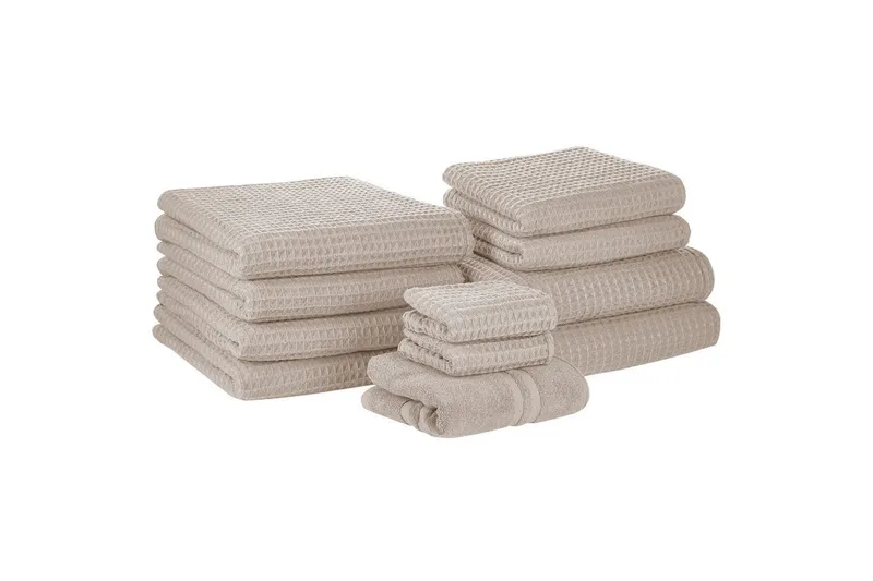 Handduk Areora set om 11 Beige - Beige - Hus & renovering - Kök & bad - Badrum - Badrumstillbehör
