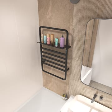 Svart handdukstork med timer och hylla | 60x90 cm | Stilren elmodell - Hus & renovering - Kök & bad - Badrum - Handdukstorkar - Handdukstork el