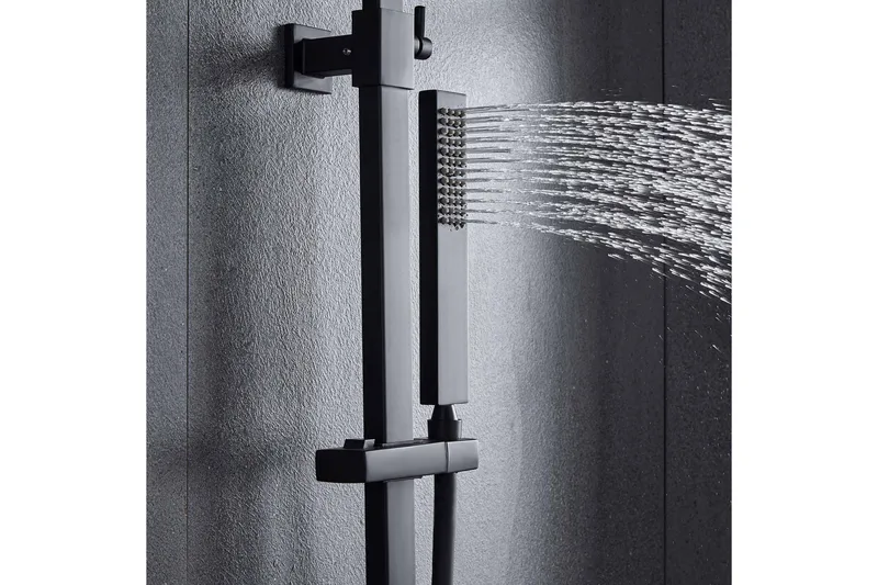 Komplett takduschset med handdusch i kantig design | Svart - Hus & renovering - Kök & bad - Badrum - Duscharmatur & dusch tillbehör