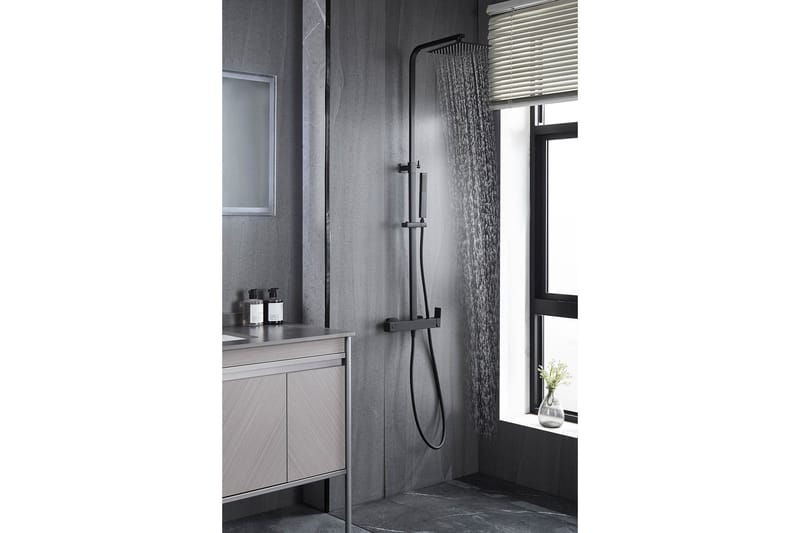 Komplett takduschset med handdusch i kantig design | Svart - Hus & renovering - Kök & bad - Badrum - Duscharmatur & dusch tillbehör