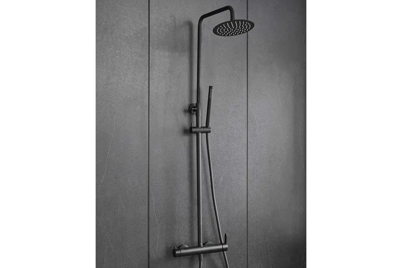 Komplett takduschset med handdusch i rundad design | Svart - Hus & renovering - Kök & bad - Badrum - Duscharmatur & dusch tillbehör