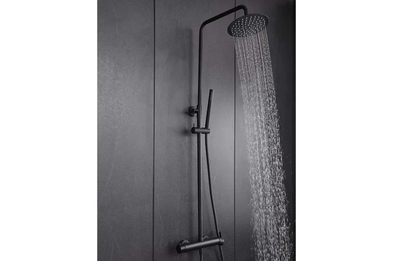 Komplett takduschset med handdusch i rundad design | Svart - Hus & renovering - Kök & bad - Badrum - Duscharmatur & dusch tillbehör