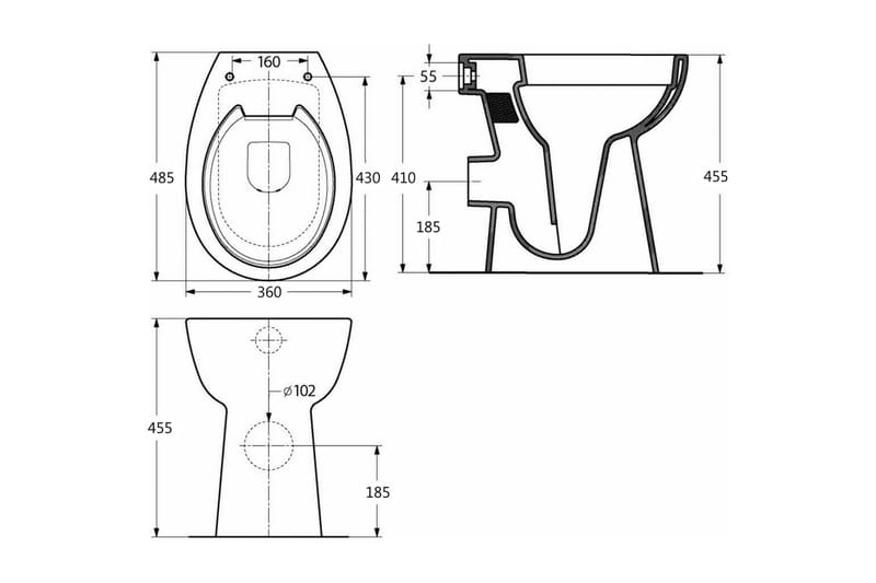 Hög toalettstol 7 cm utan spolkant mjuk stängning keramik sv - Svart - Golvstående toalett