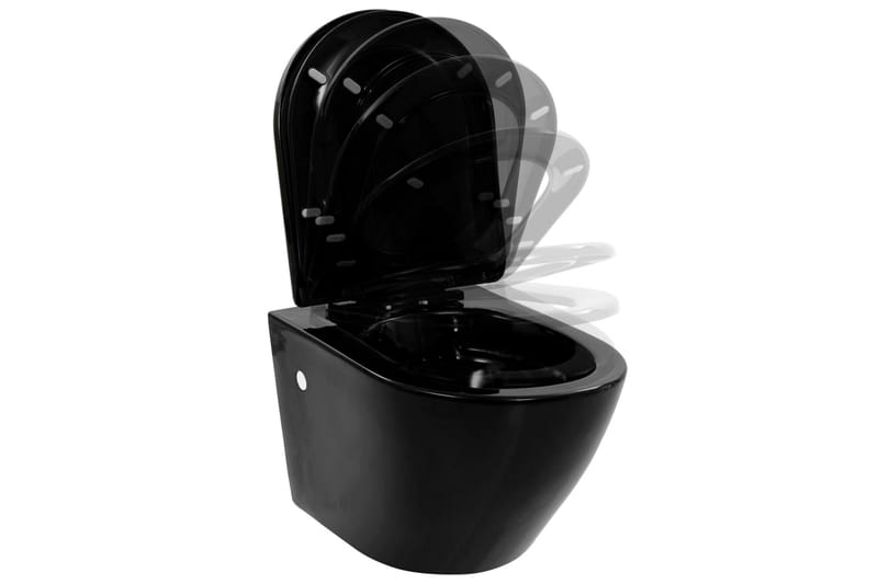 Toalettstol vägghängd utan spolkant keramisk svart - Svart - Vägghängd toalett