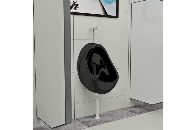 Vägghängd urinoar med spolventil keramisk svart - Svart - Vägghängd toalett