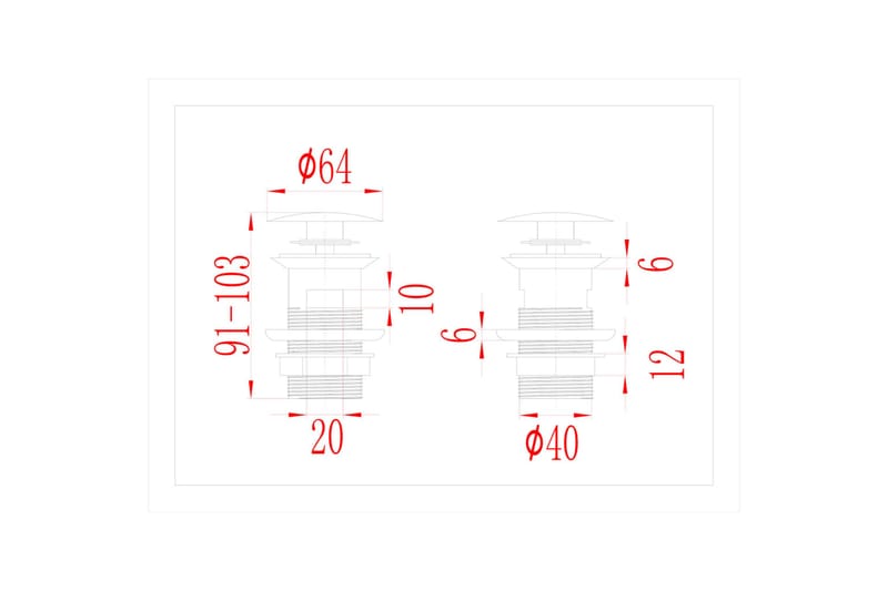 Pop-up bottenventil med överflödesfunktion svart 6,4x6,4x9,1 - Svart - Bottenventil handfat - Bottenventil tvättställ