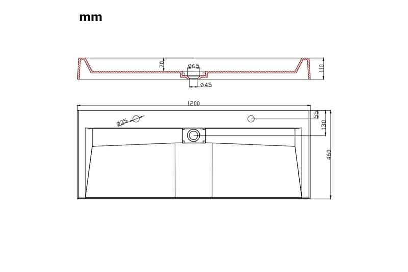 Handfat 120x46x11 cm mineralgjuten vit - Vit - Hus & renovering - Kök & bad - Badrum - Tvättställ & handfat - Dubbelhandfat