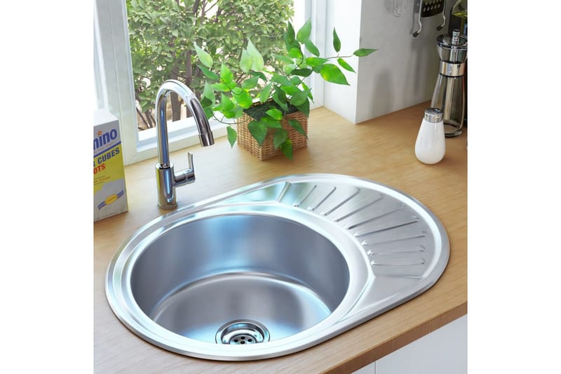 Diskbänk med sil och vattenlås oval rostfritt stål - Silver - Hus & renovering - Kök & bad - Badrum - Tvättställ & handfat - Enkelhandfat