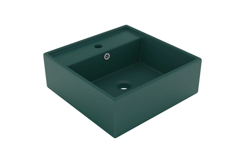 Fyrkantigt handfat bräddavlopp matt mörkgrön 41x41cm keramik - Grön - Hus & renovering - Kök & bad - Badrum - Tvättställ & handfat - Enkelhandfat