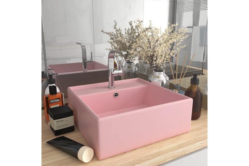 Fyrkantigt handfat bräddavlopp matt rosa 41x41 cm keramik - Rosa - Hus & renovering - Kök & bad - Badrum - Tvättställ & handfat - Enkelhandfat