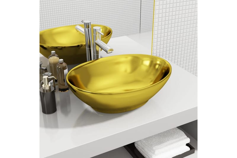 Handfat 40x33x13,5 cm keramik guld - Guld - Hus & renovering - Kök & bad - Badrum - Tvättställ & handfat - Enkelhandfat