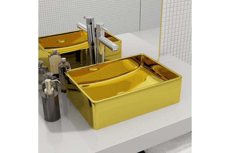 Handfat 41x30x12 cm keramik guld - Guld - Hus & renovering - Kök & bad - Badrum - Tvättställ & handfat - Enkelhandfat