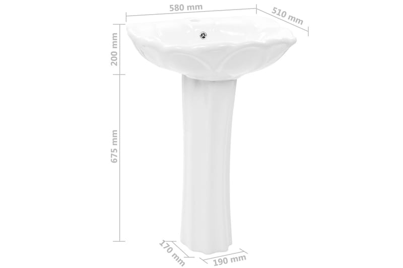 Handfat fristående med piedestal keramik 580x510x200 mm vit - Vit - Hus & renovering - Kök & bad - Badrum - Tvättställ & handfat - Enkelhandfat