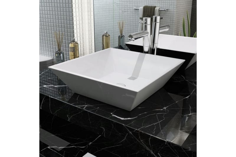 Handfat fyrkantig keramik vit 41,5x41,5x12 cm - Vit - Hus & renovering - Kök & bad - Badrum - Tvättställ & handfat - Enkelhandfat