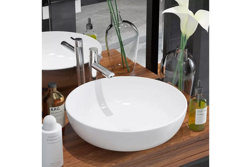 Handfat i keramik 41,5x13,5 cm rund vit - Vit - Hus & renovering - Kök & bad - Badrum - Tvättställ & handfat - Enkelhandfat