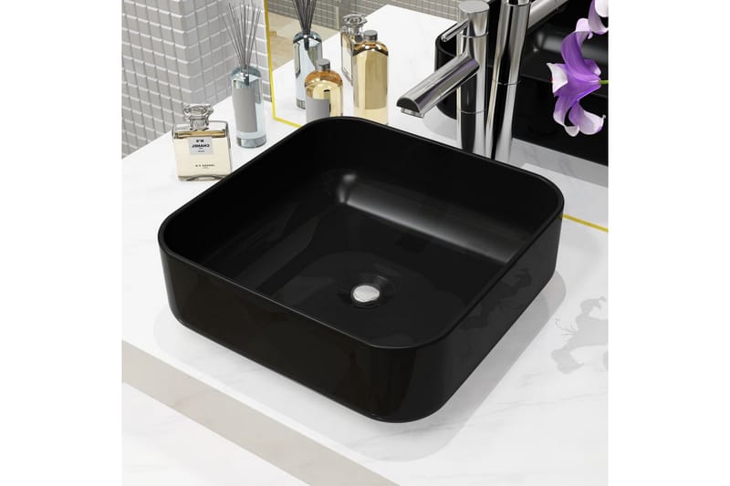 Handfat keramik fyrkantig svart 38x38x13,5 cm - Svart - Hus & renovering - Kök & bad - Badrum - Tvättställ & handfat - Enkelhandfat