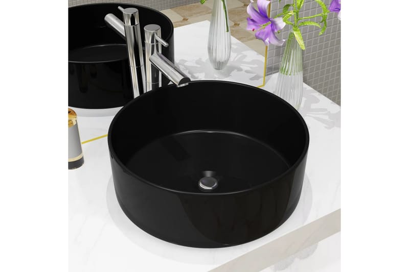 Handfat keramik rund svart 40x15 cm - Svart - Hus & renovering - Kök & bad - Badrum - Tvättställ & handfat - Enkelhandfat