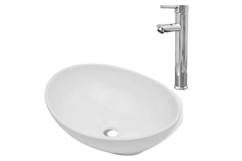 Handfat med blandare keramik oval vit - Vit - Hus & renovering - Kök & bad - Badrum - Tvättställ & handfat - Enkelhandfat