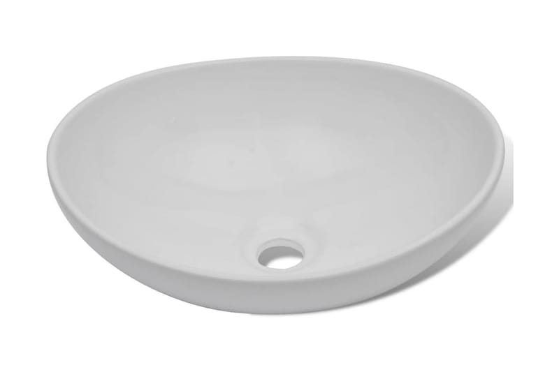 Handfat med blandare keramik oval vit - Vit - Enkelhandfat