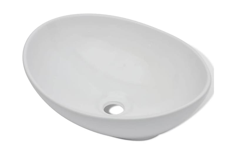 Handfat med blandare keramik oval vit - Vit - Enkelhandfat