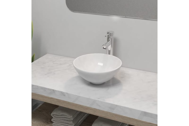 Handfat med blandare keramik rund vit - Vit - Hus & renovering - Kök & bad - Badrum - Tvättställ & handfat - Enkelhandfat