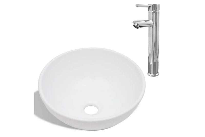Handfat med blandare keramik rund vit - Vit - Hus & renovering - Kök & bad - Badrum - Tvättställ & handfat - Enkelhandfat