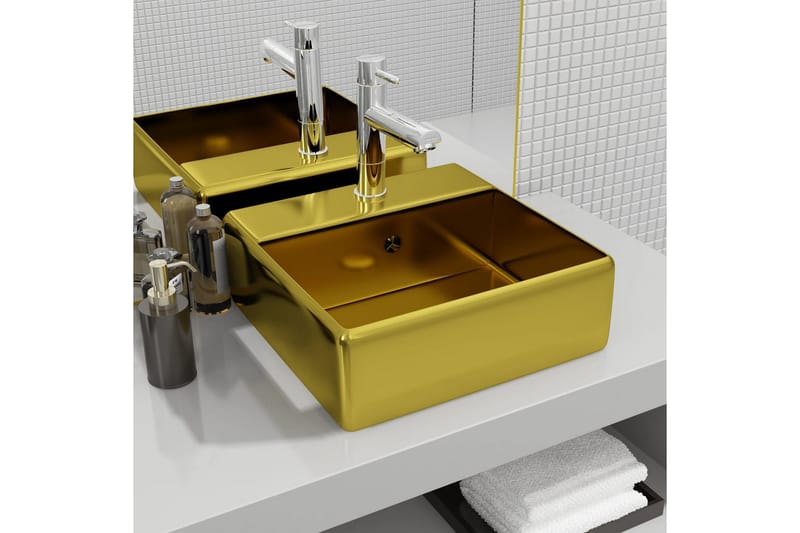 Handfat med bräddavlopp 41x41x15 cm keramik guld - Guld - Hus & renovering - Kök & bad - Badrum - Tvättställ & handfat - Enkelhandfat