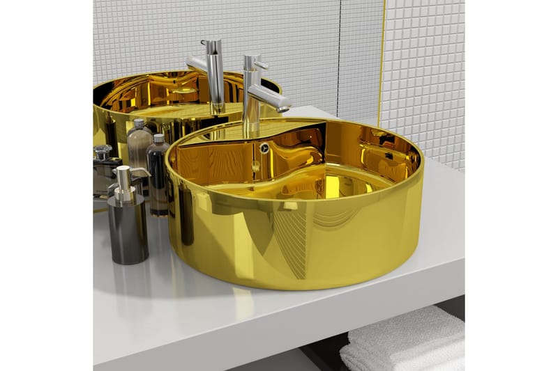 Handfat med bräddavlopp 46,5x15,5 cm keramik guld - Guld - Hus & renovering - Kök & bad - Badrum - Tvättställ & handfat - Enkelhandfat